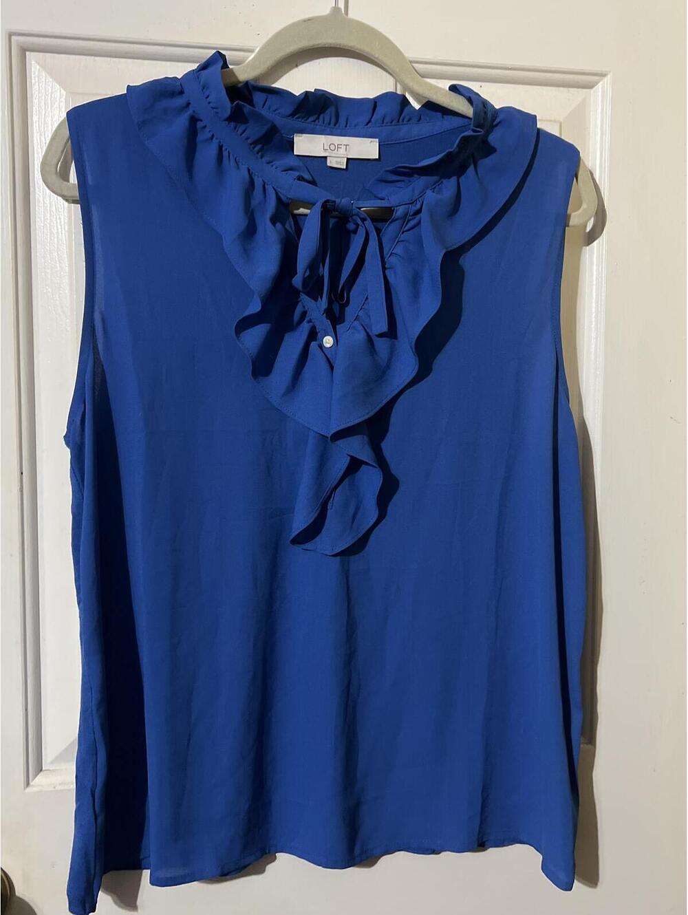 LOFT Royal Blue Sleeveless Ruffle Blouse Size Large